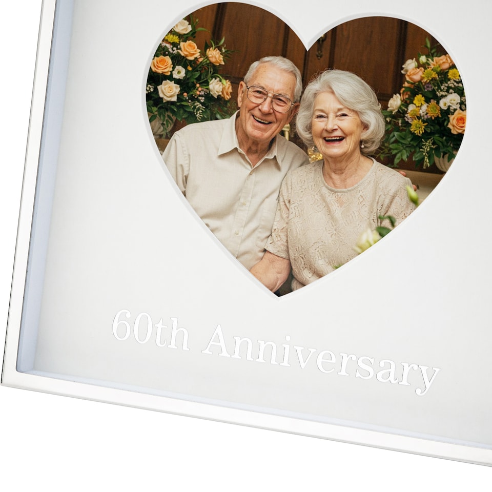 image 1 of 60th Anniversary 4x4 Nickel Heart Frame with Silver Foil | Silver | One Size