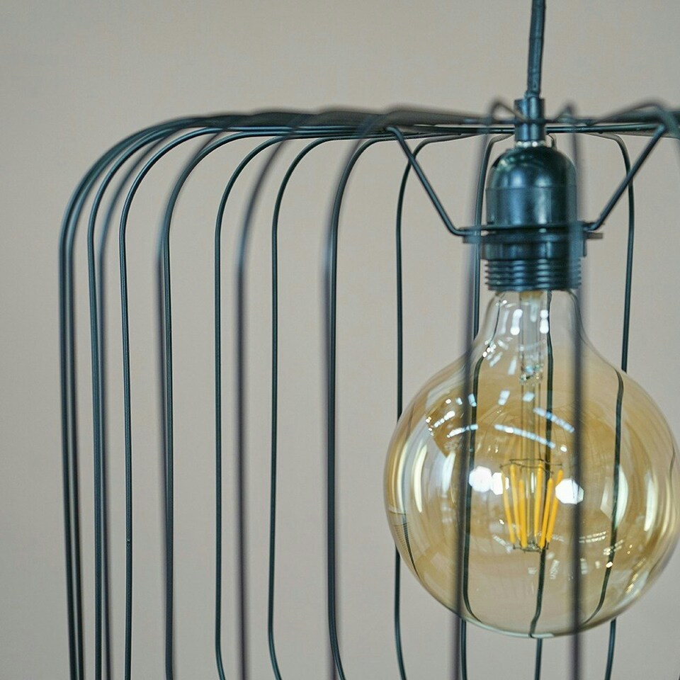 image 1 of ValueLights Ridgway Black Metal Wire Ceiling Light Shade with LED Bulb