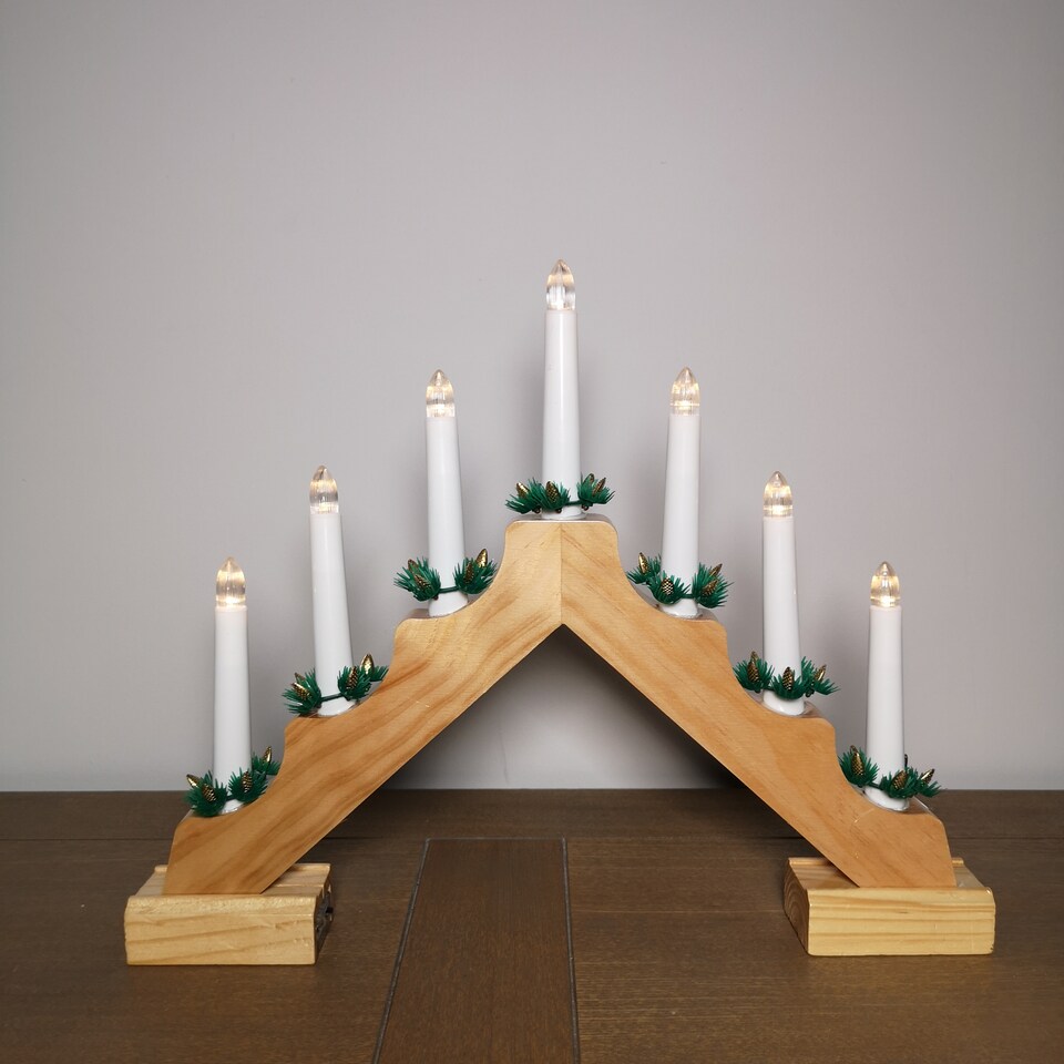 image 1 of 40cm Premier Christmas Candlebridge with 7 Bulbs in Light Wood Battery Operated