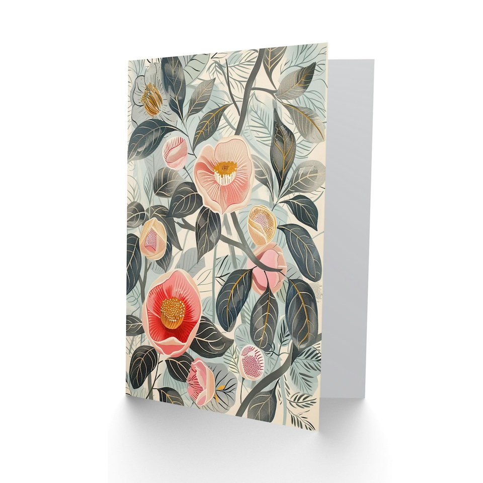 image 1 of Camellia Blooming Flowers Botanical Woman Her Birthday Card