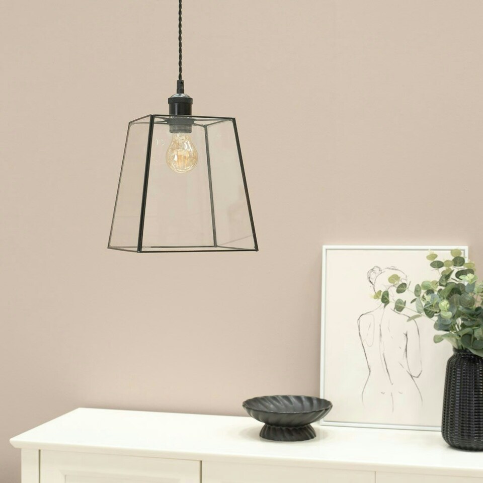 image 1 of ValueLights Susie Pair of Glass Pendant Lantern Black Case Easy Fit Lamp Shades with LED Bulbs