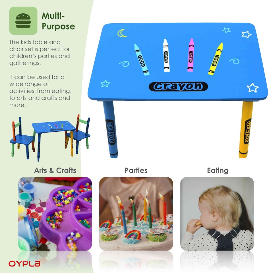 image 1 of Childrens Wooden Crayon Table and Chairs Set Kids Room Furniture