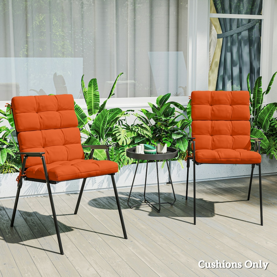 image 1 of Outsunny 2pc Outdoor Seat Cushion with Backrest, Ties, for Garden, Orange