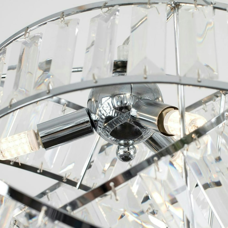 image 1 of ValueLights Modern 3 Way Chrome And Clear Acrylic Jewel Ring Pendant Ceiling Light | Chrome
