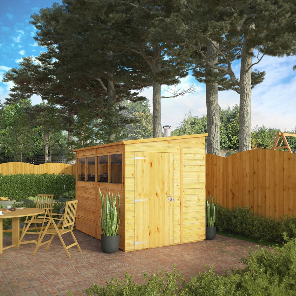 image 1 of 8 x 6 Garden Shed Pent Roof Wooden Shiplap Storage Shed Brown