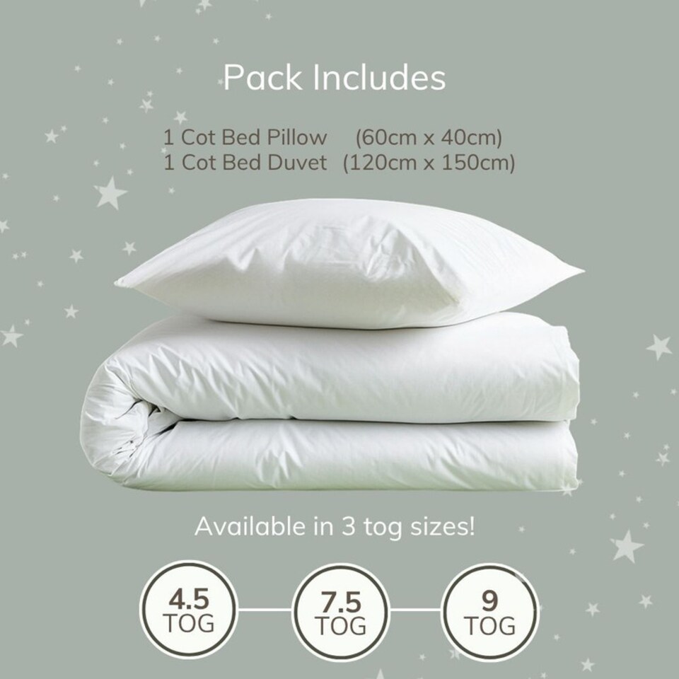 image 1 of Opulent Home 4.5 Tog Cot Bed Duvet and Pillow Set | Anti-Allergy Baby & Toddler Summer Quilt Bedding|White