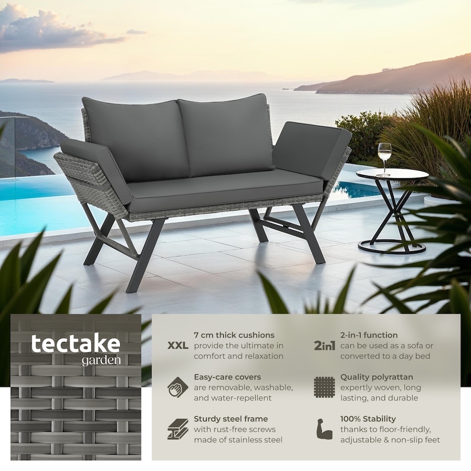 image 1 of Garden Sofa Sintra - multi-functional, UV and weather resistant | Grey | grey | 61 x 157 x 89 cm | 1