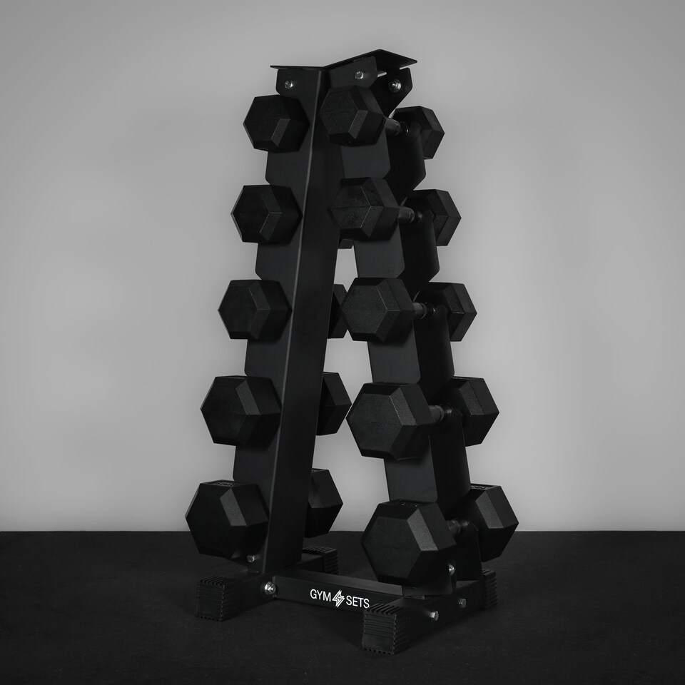 image 1 of GYM SETS 5 & 6 Tier Hex Dumbbell Tree Rack- (5 Tier Tree 2.5-12.5kg (No Weights) + No Bench)