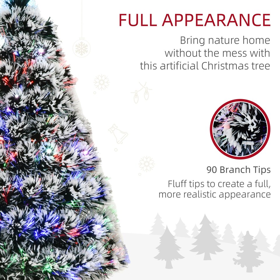 image 1 of HOMCOM 3ft Artificial Prelit Christmas Tree, Snow Xmas Tree w/ Fiber Optic