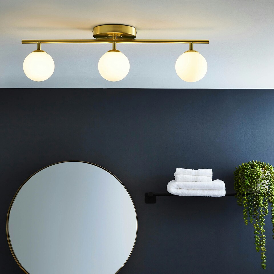image 1 of BHS Nancy Bathroom Ceiling Spotlight Bar, Satin Brass Yellow | Brass