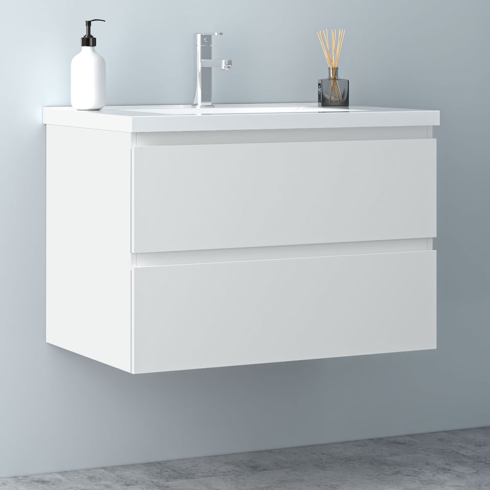 image 1 of AICA 800mm Wall Mounted Bathroom Vanity Unit With Ceramic Basin,2 Soft Close Drawers for Storage,Anthracite,Flat packed