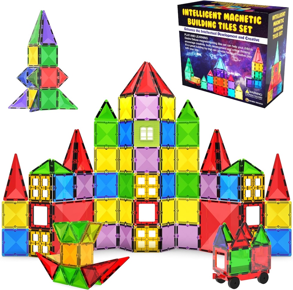 image 1 of Desire Deluxe Magnetic Building Blocks Tiles STEM Toy Set 57PC – Kids Learning Educational Construction Toys for Boys Girls Present Age 3 4 5 6 7 Year Old - Gift
