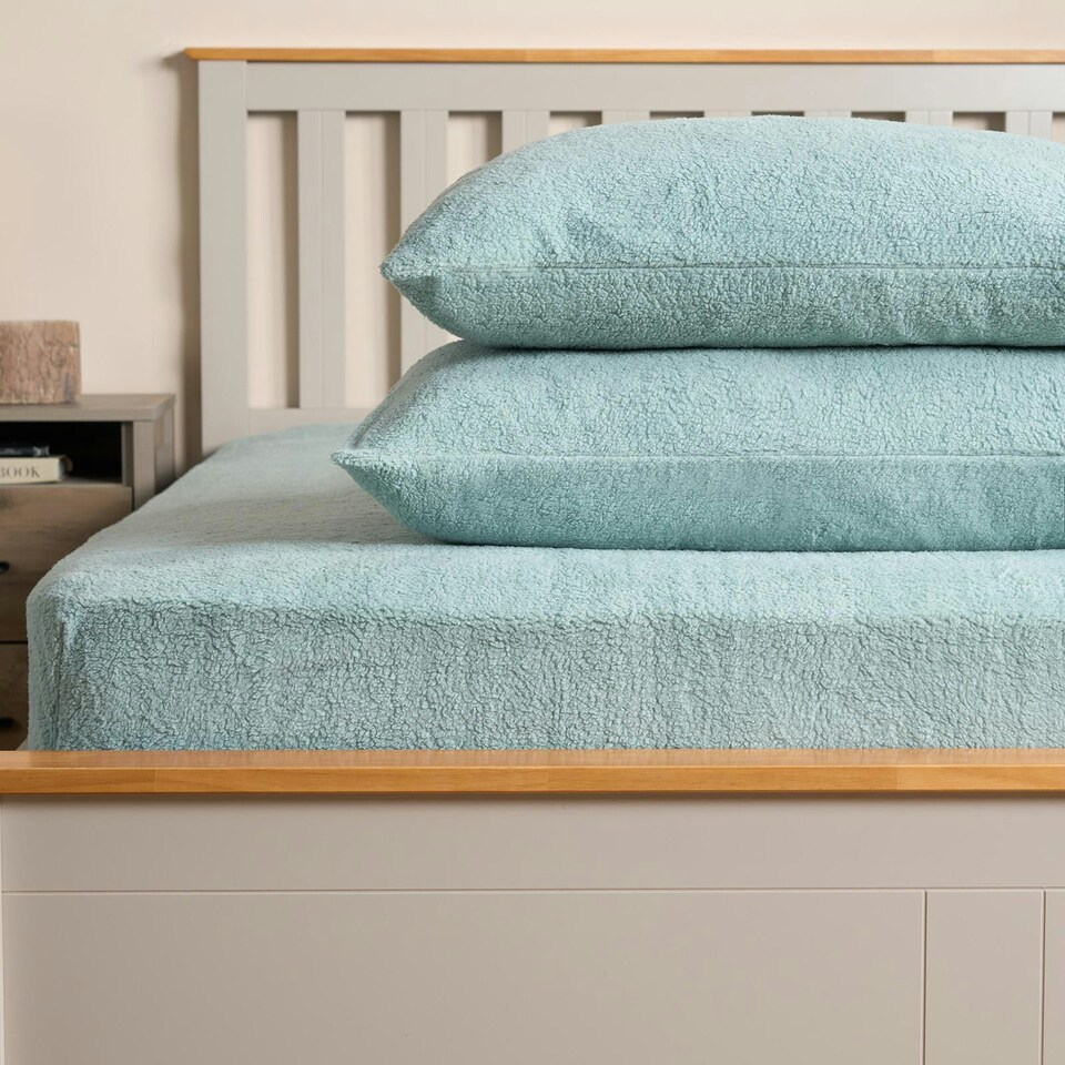 image 1 of OHS 2 Pack Soft Cosy Teddy Fleece Pillowcases, 50x75cm - Duck Egg Blue