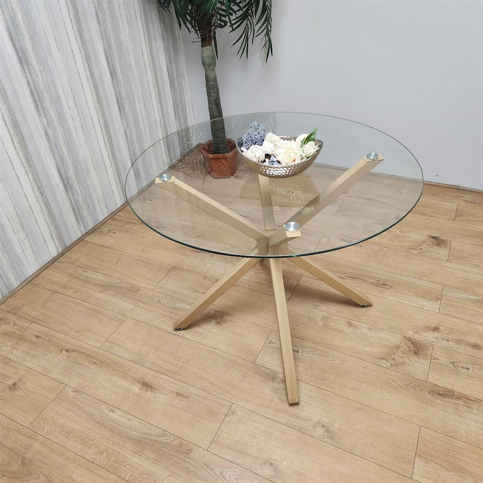image 1 of Dining Table Clear Glass Kitchen Place for 4 Seats, Dining Table Only (Clear H 75 x L 100 x W 100 cm) | Clear
