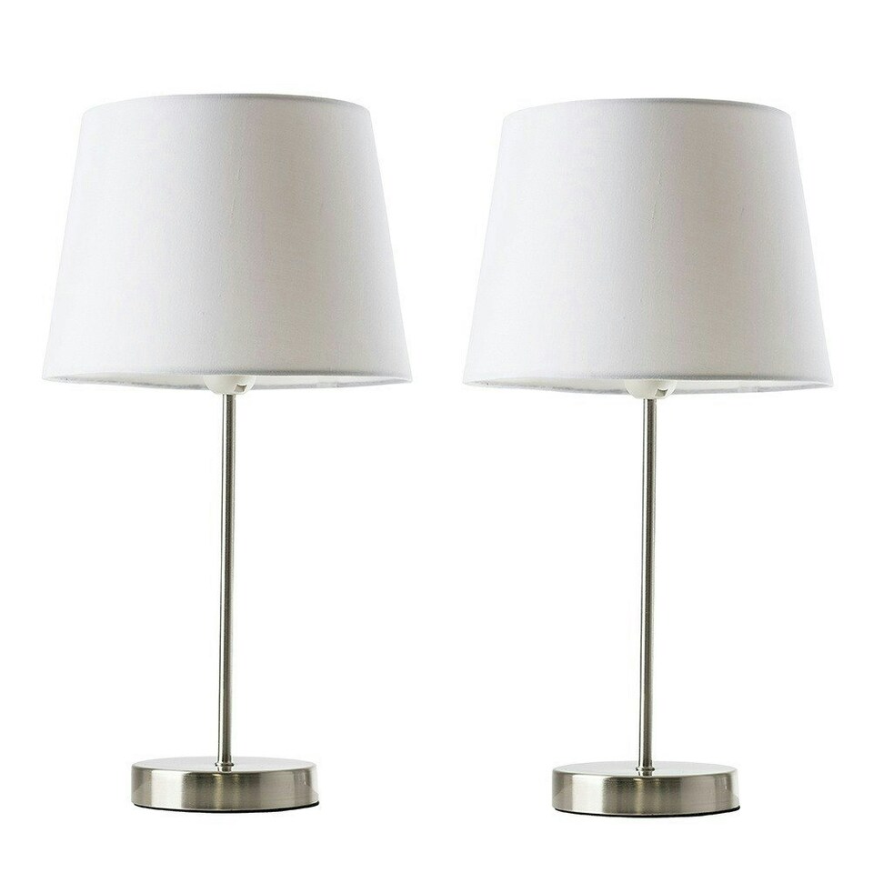image 1 of ValueLights Modern Pair Of Satin Silver Table Lamps With White Shades White