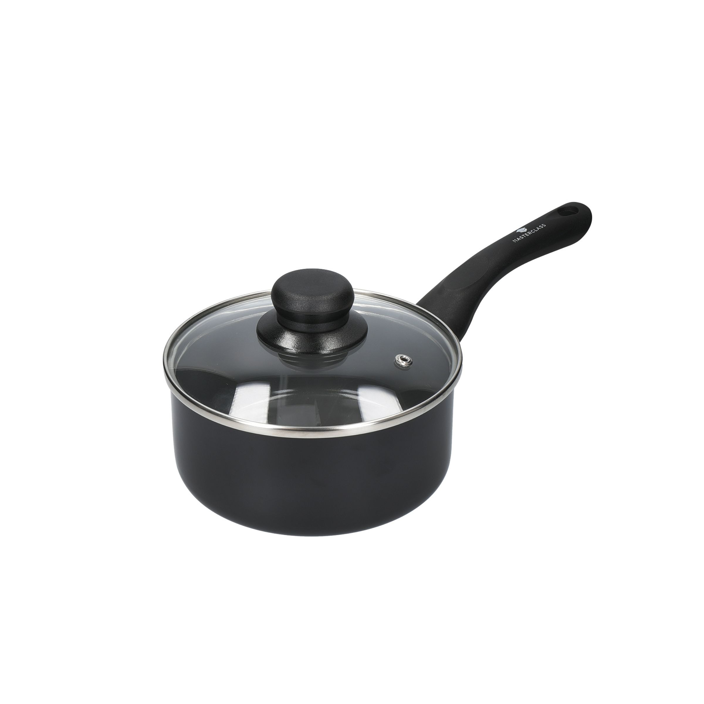 MasterClass Can-to-Pan 16cm Ceramic Non-Stick Saucepan with Lid, Aluminium in Black