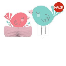 Creative Party Hello Baby Girl Birds Party Centrepiece (Pack of 2) - Pink/Blue - One Size