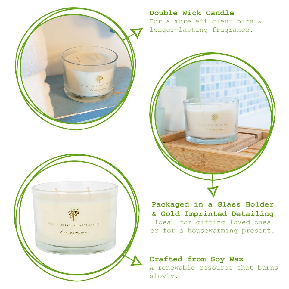 image 1 of Nicola Spring Soy Wax Scented Candle - 350g - Lemongrass | Clear | Lemongrass