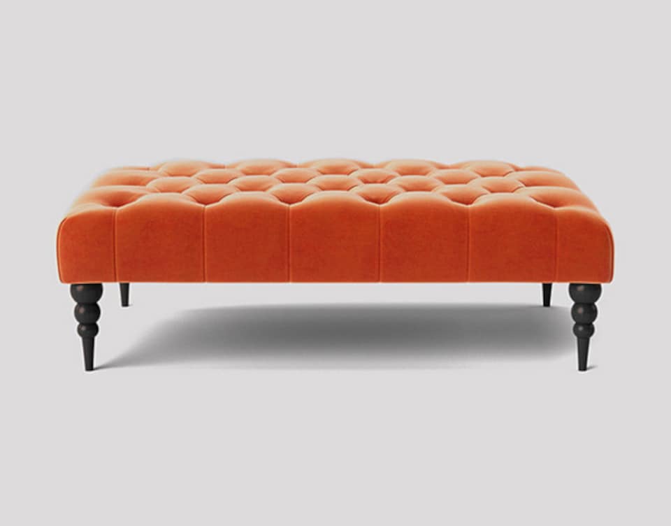 image 1 of Alyana 150cm Rectangle Ottoman Bench with Wooden Legs- Burnt Orange Plush Velvet Chesterfield Upholstered Footstool