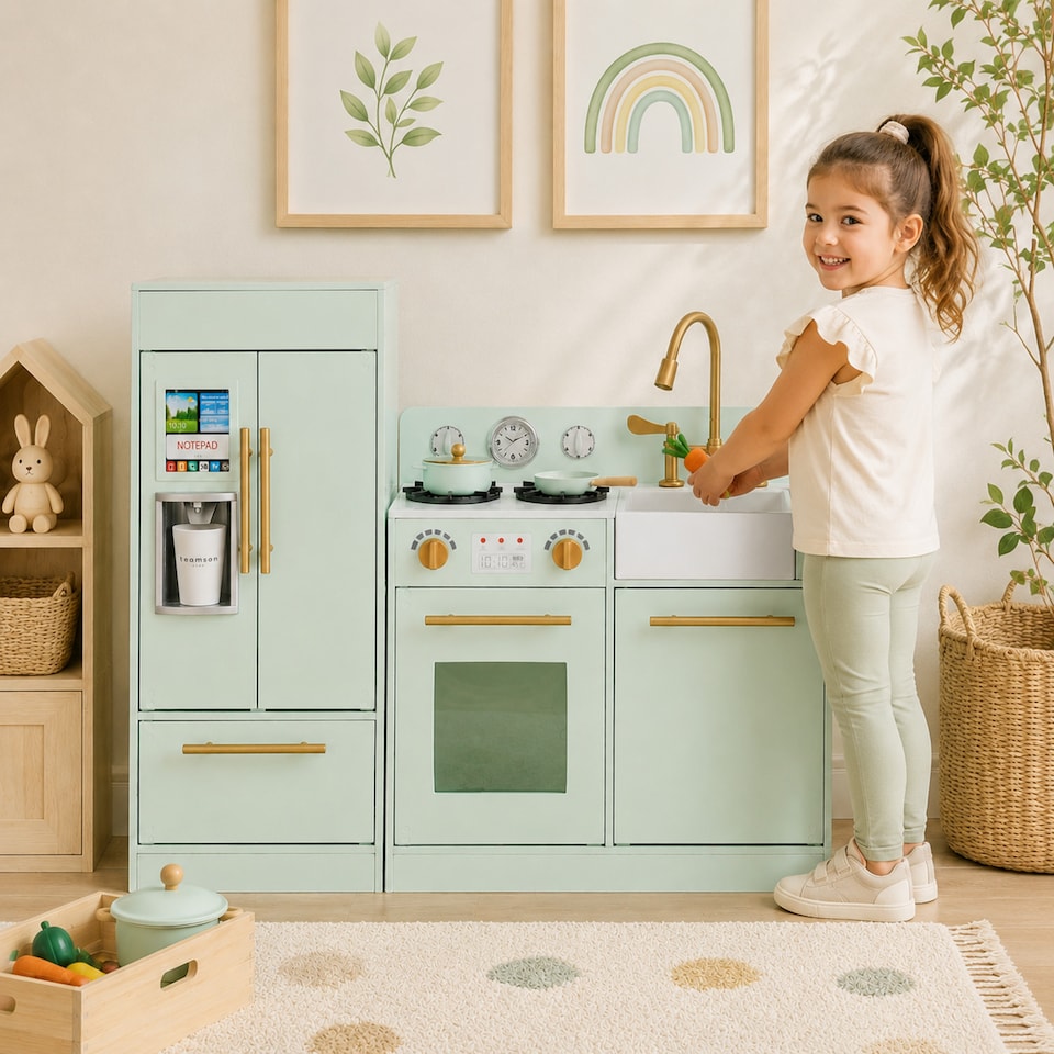 image 1 of Teamson Kids Little Chef Charlotte 2-Piece Modular Wooden Play Kitchen, Mint