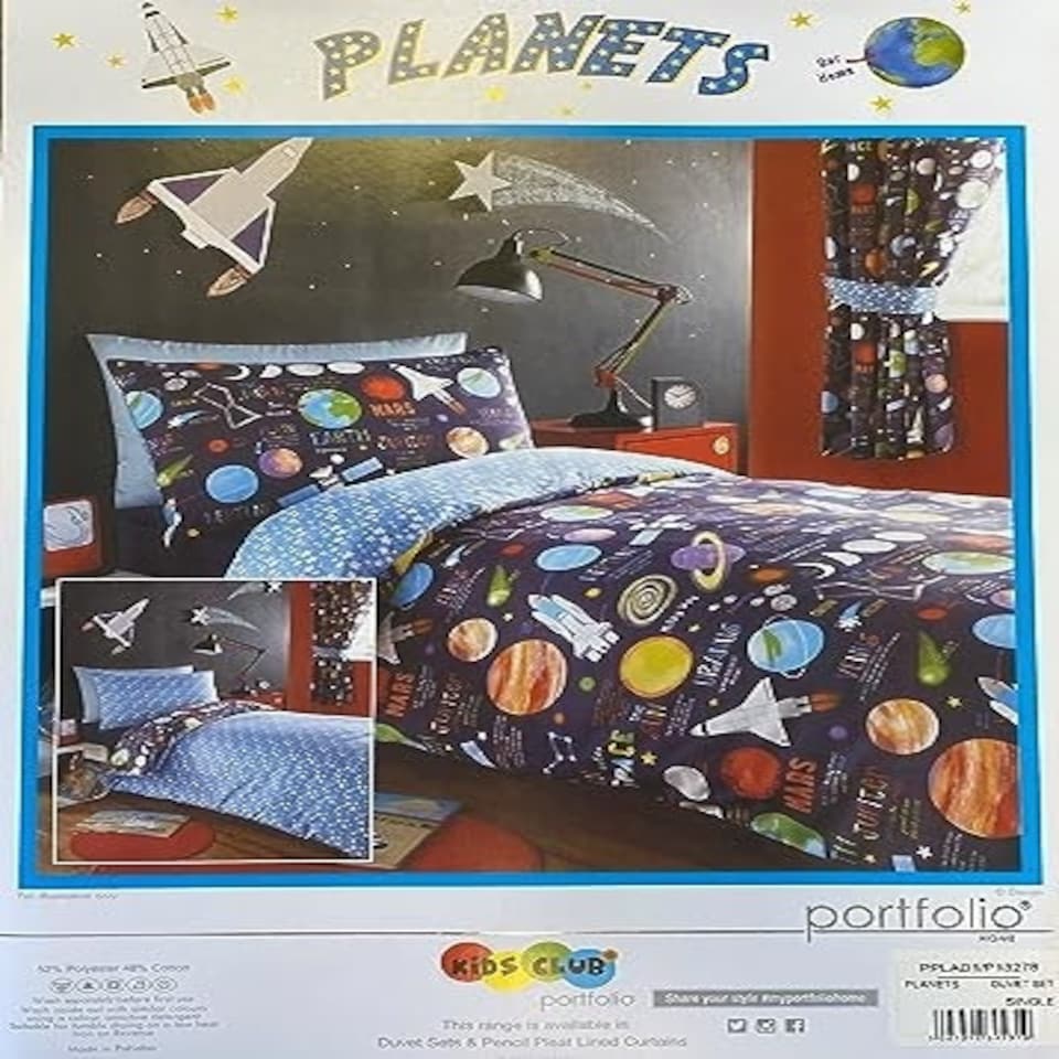 image 1 of Portfolio Home Planets Bed Duvet Cover and Pillowcase Bed Set Bedding Dark Multi | Single