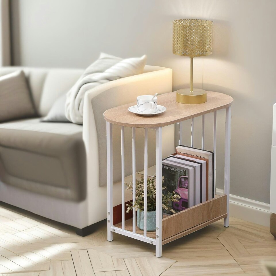 image 1 of 2 Tier Narrow Side Table Oak Brown