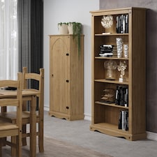 Corona Premium Tall 5-Shelf Bookcase - Solid Pine Construction with Metal Hardware and Dovetail Detailing | Brown | Antique Waxed Pine | One Size | 1