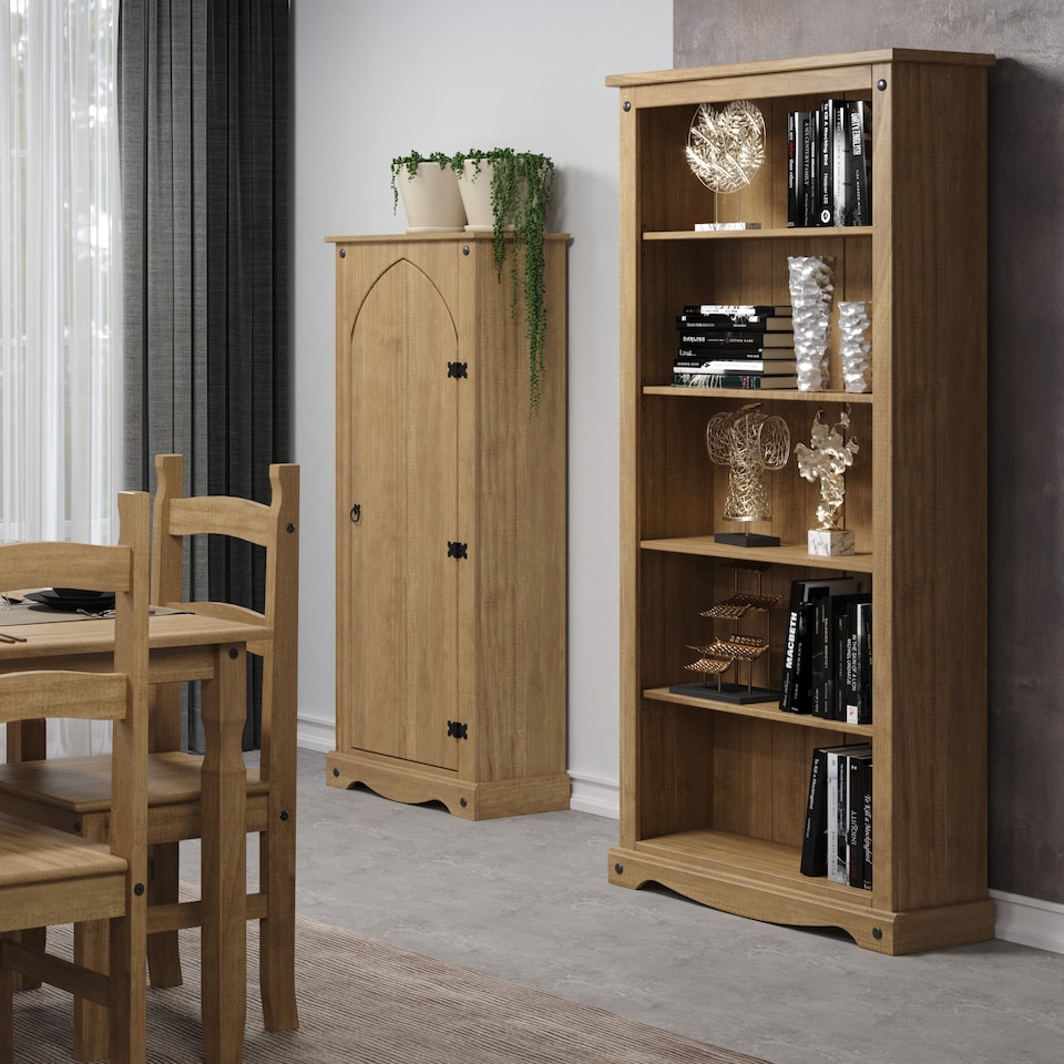 image 1 of Corona Premium Tall 5-Shelf Bookcase - Solid Pine Construction with Metal Hardware and Dovetail Detailing | Brown | Antique Waxed Pine | One Size | 1