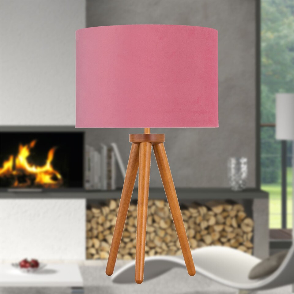 image 1 of Set of 2 Dark Oak Table Lamp or Bedside Lights with Flamingo Shades | Brown | Pink | Large | 2