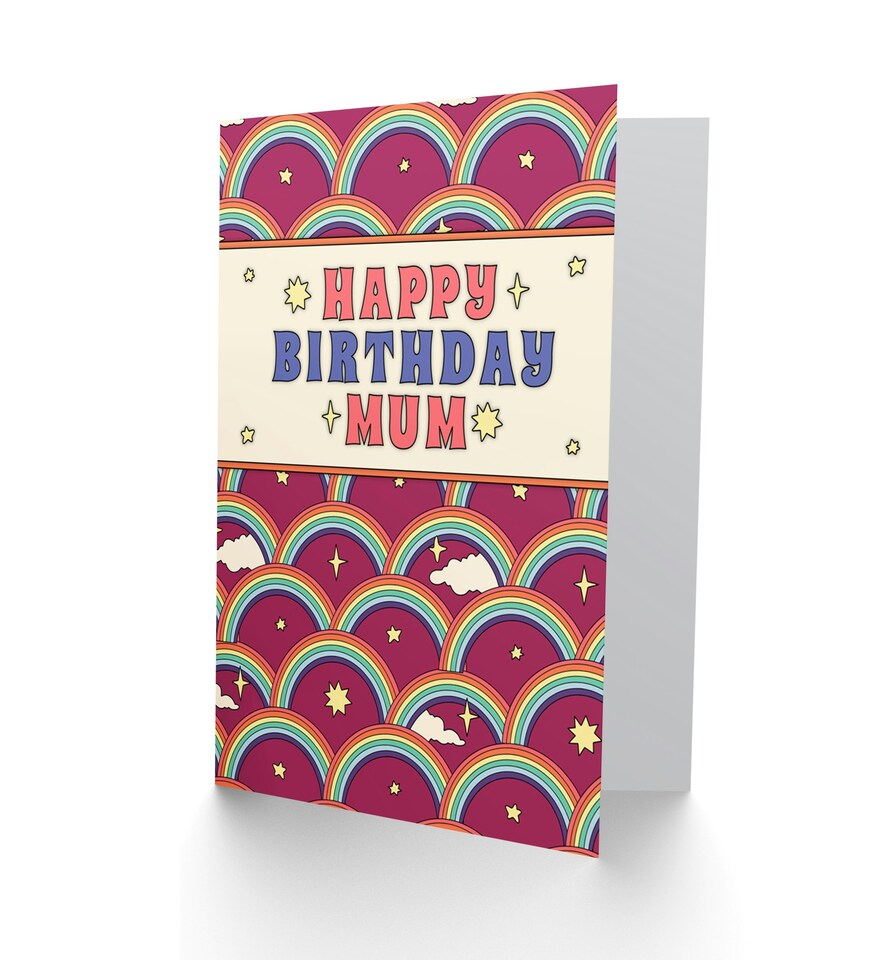 image 1 of Rainbow Pattern Purple Happy Birthday Mum Greeting Card