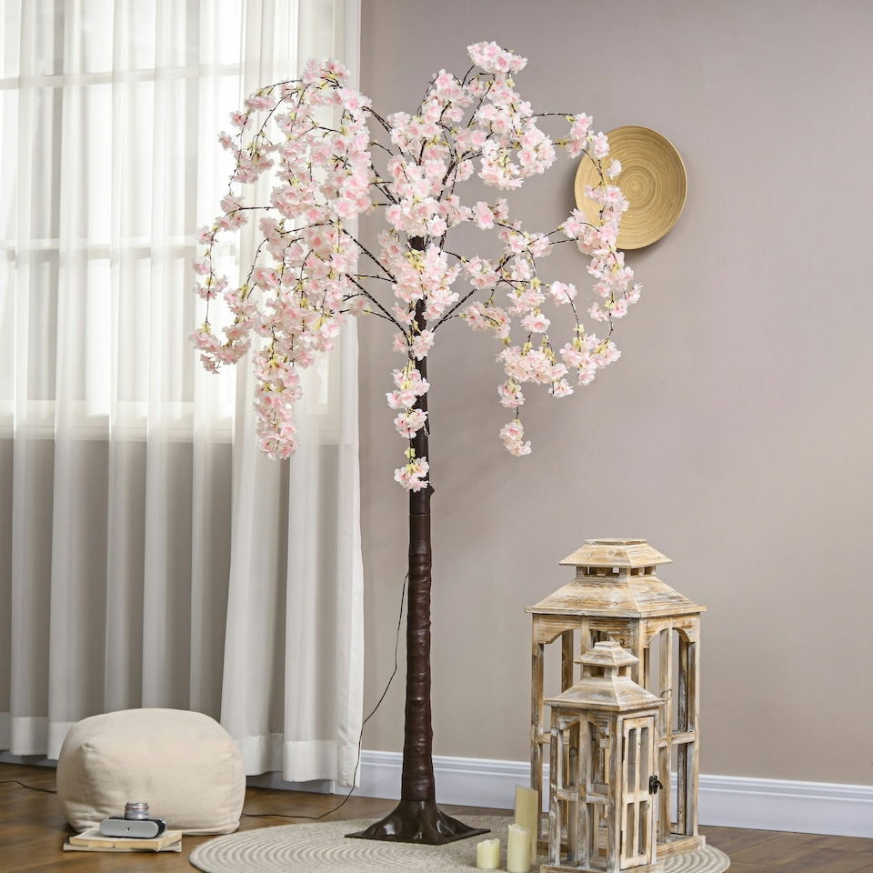 image 1 of HOMCOM 180cm Cherry Blossom Tree Light with 350 LED Lights Fake Sakura Tree