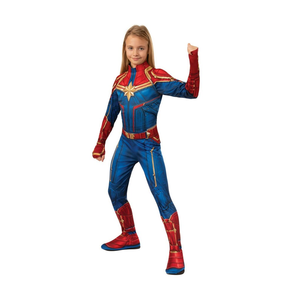 image 1 of Captain Marvel Girls Costume - Blue/Red/Gold - L L