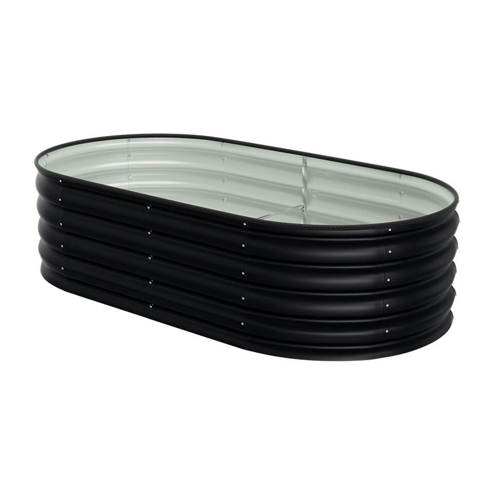 image 1 of Living and Home Oval Galvanized Steel Raised Garden Bed- Black