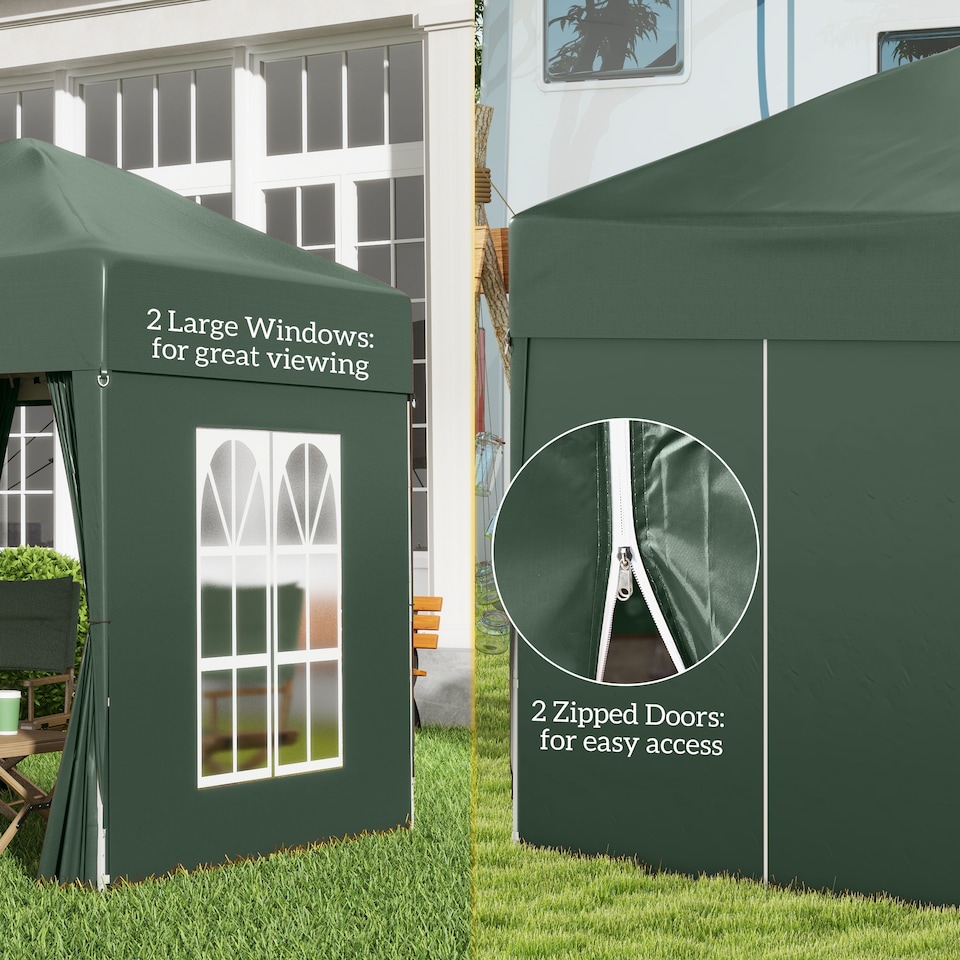 image 1 of Outsunny 2 x 2 m Garden Pop Up Gazebo, Wedding Party Tent Marquee, Water Resistant Awning Canopy with Sidewalls, Windows, Carry Bag, Green