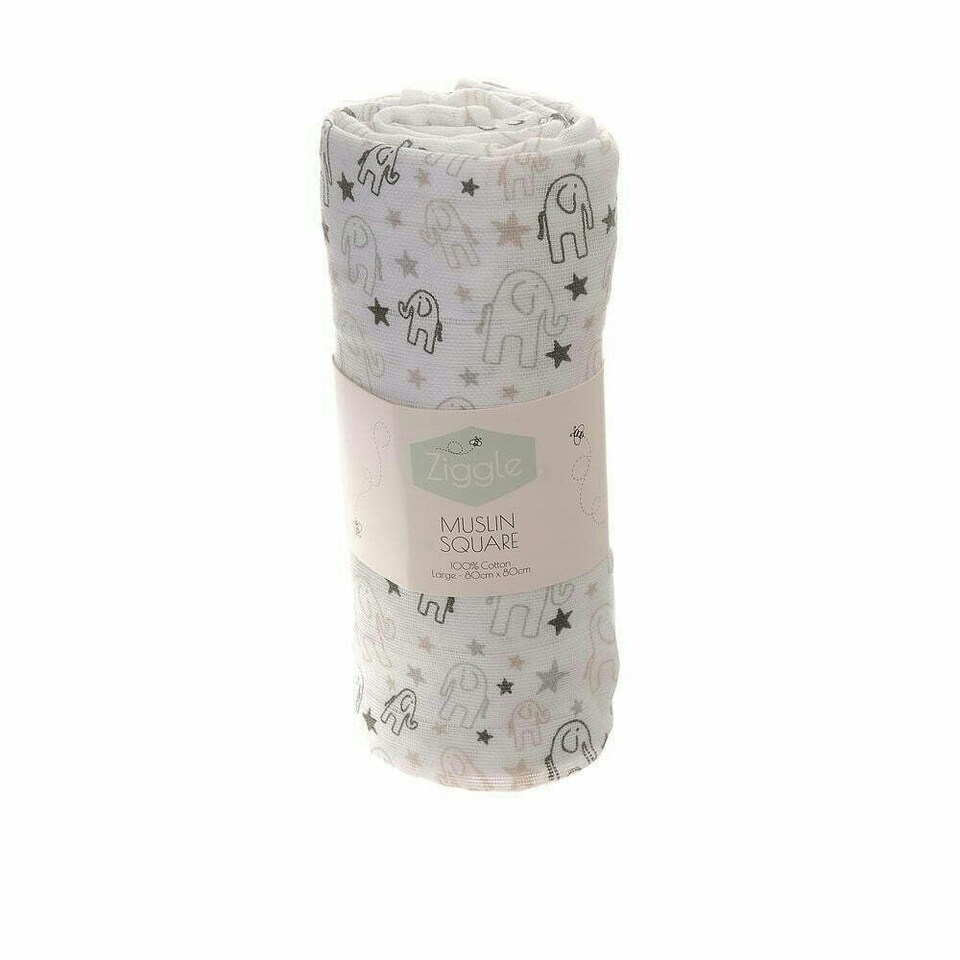 image 1 of Ziggle Cotton Muslin Square - Grey Elephants