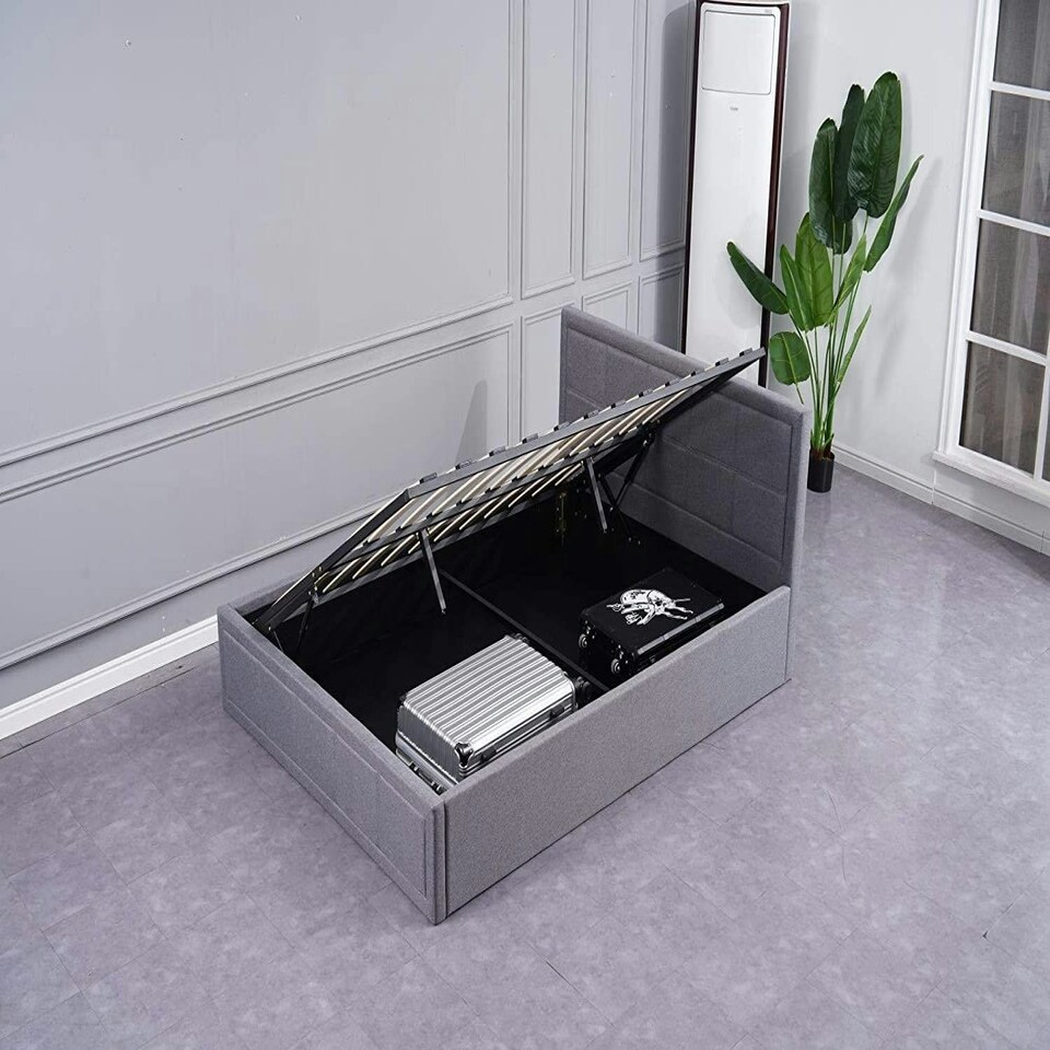 image 1 of Ottoman Storage Bed grey double 4ft 6 fabric and 1 Mattress wooden bedroom furniture