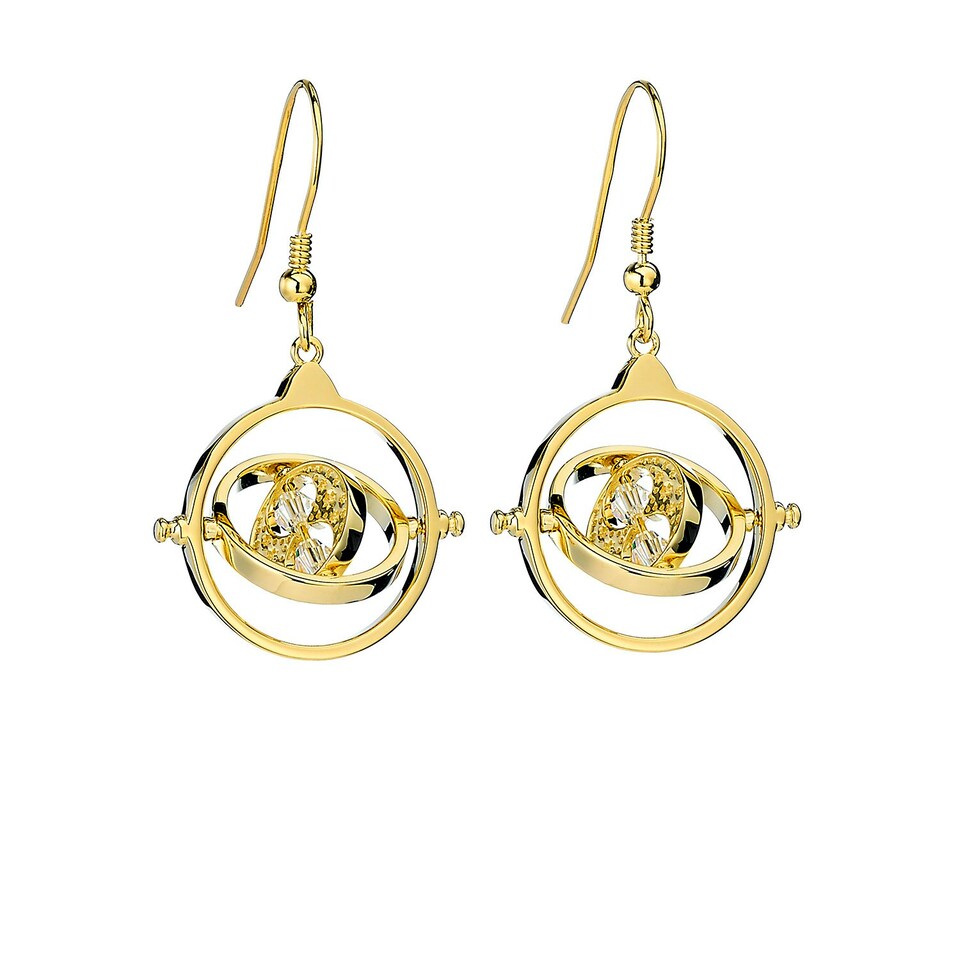 image 1 of Official Harry Potter Time Turner Sterling Silver, Gold Plated Drop Earrings with Crystal Elements - HPSE021-G