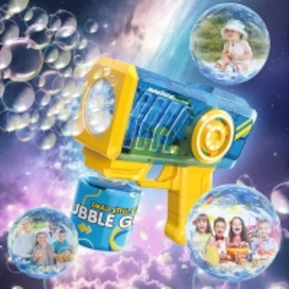 image 1 of Bubble Gun for Kids - LED Light-Up Bubble Maker - 5000+ Bubbles per Minute - Outdoor Bubble Toy with Solution - Blue