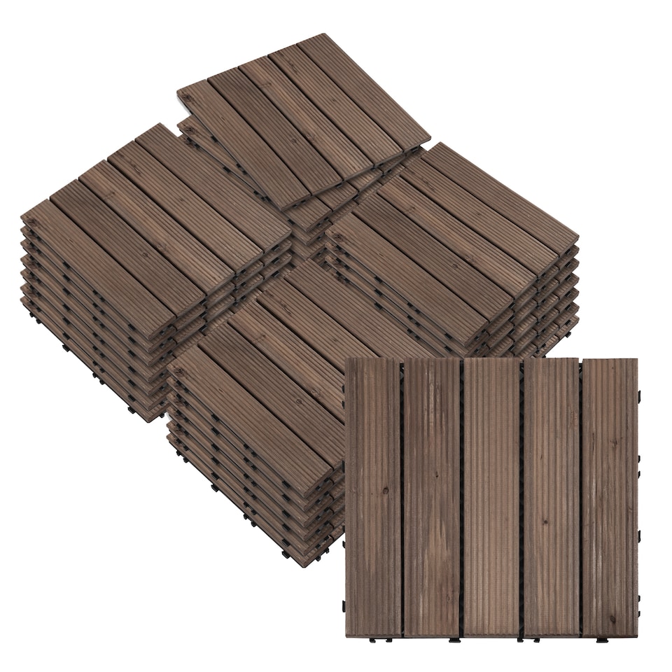 image 1 of Outsunny 27pc Floor Tiles Interlocking Solid Wood DIY Deck Tiles Outdoor Black