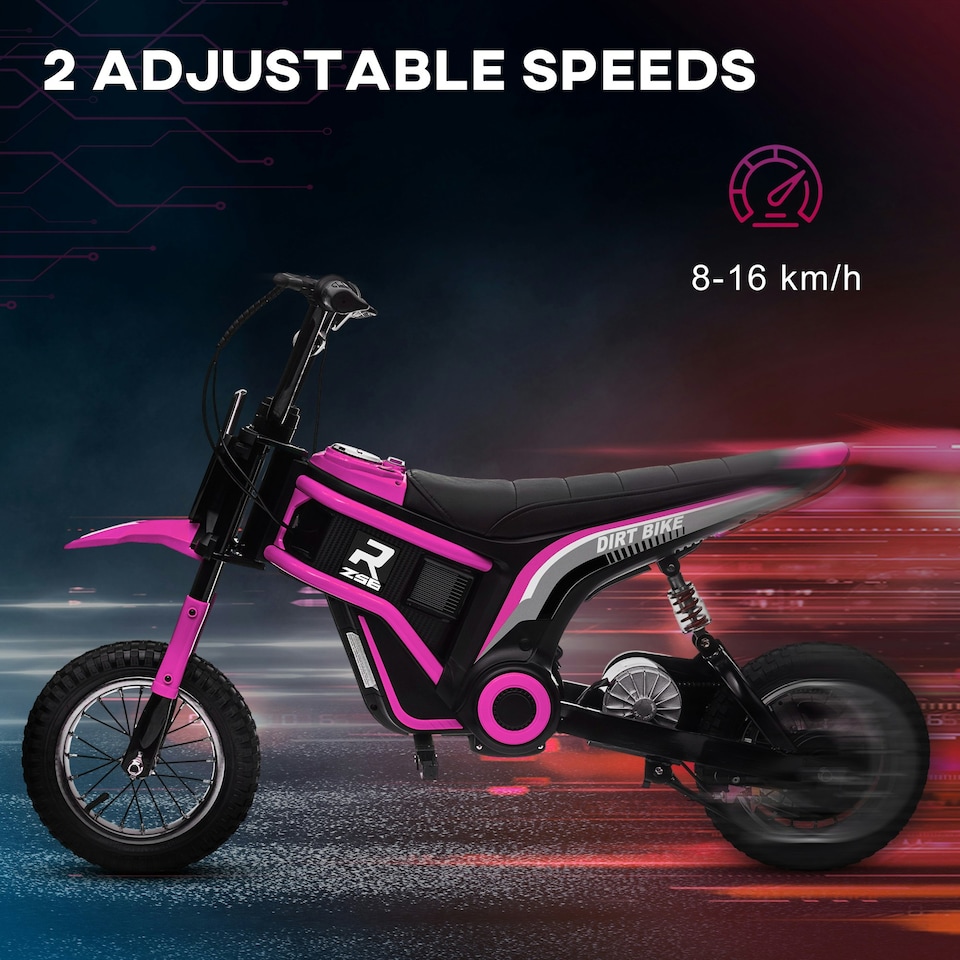 image 1 of HOMCOM 24V Kids Electric Motorbike with Twist Grip Throttle, Music, Horn, 12 Pneumatic Tyres, Max Speed 16kmithh, for Ages 8-12 Years - Pink