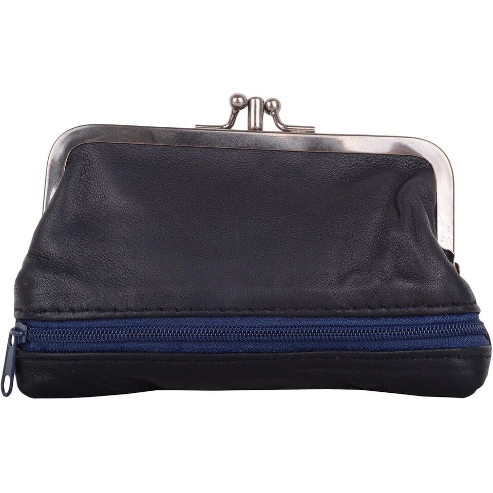 image 1 of Lorenz Womens Super Soft Nappa Leather Double Clip Frame Purse/Coin Holder | Blue | Navy