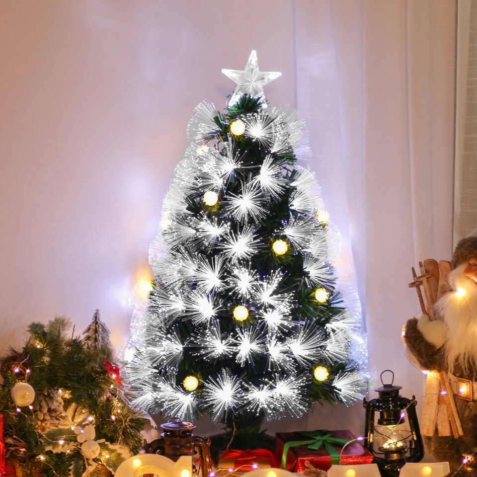 image 1 of HOMCOM 3ft White Light Artificial Christmas Tree w/ 90 LED Star Topper Tri-Base