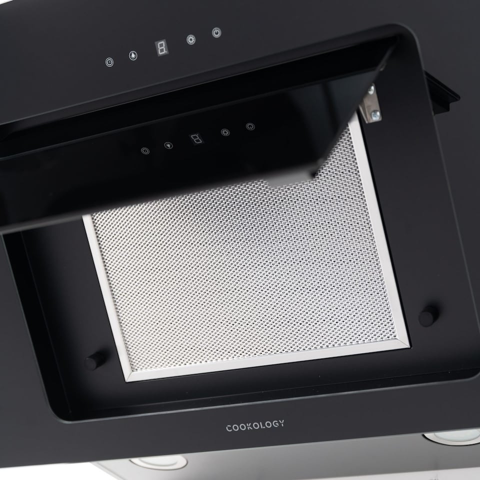 image 1 of Cookology 90cm Black Angled Chimney Cooker Hood with Touch Control - Energy Rating A++