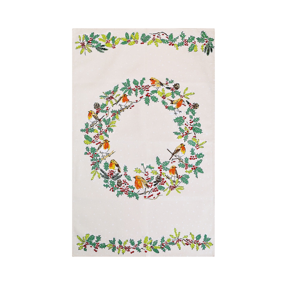 image 1 of Ulster Weavers Christmas Robins Tea Towel - Cotton Green