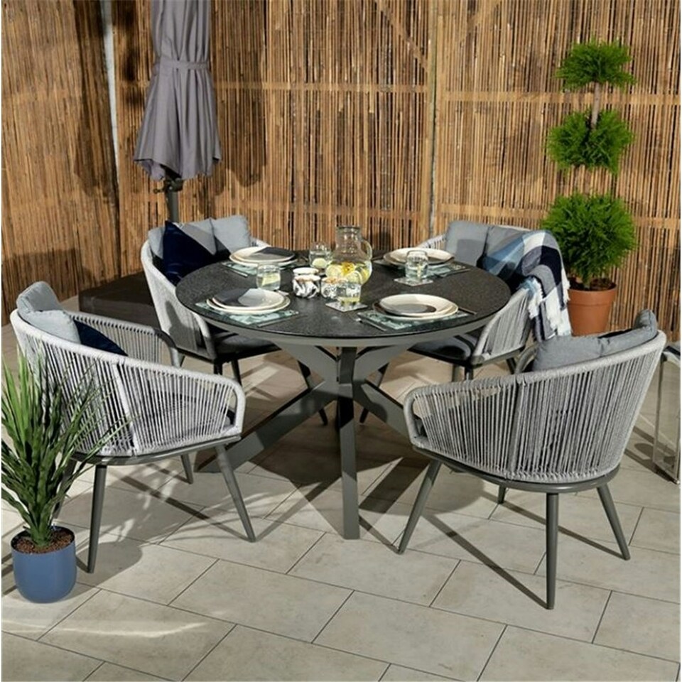 image 1 of 4 Seater Round Garden Set With 4 Rope Style Chairs Including Cushions