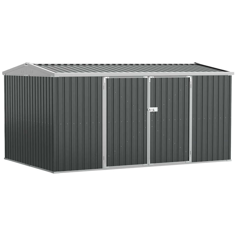 image 1 of Outsunny Outdoor Garden Storage Shed Steel Tool Storage Box Grey