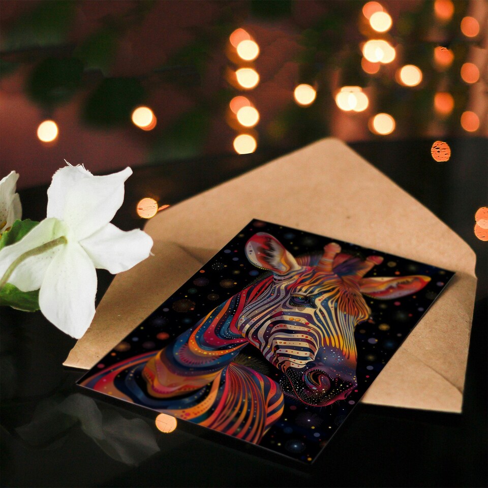 image 1 of Trippy Pattern Modern Folk Woman Zebra Her Birthday Card
