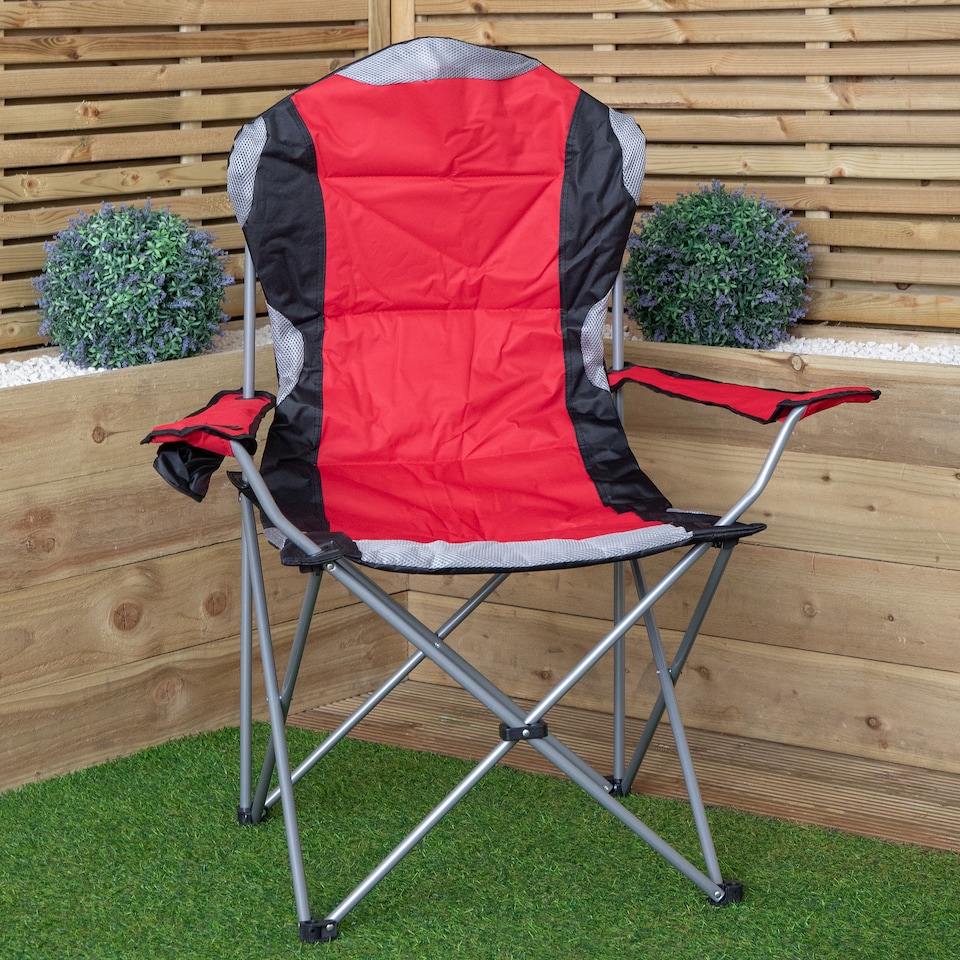 image 1 of Luxury Padded High Back Folding Outdoor, Camping, Fishing Chair in Red