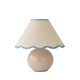 image 1 of ValueLights Bosco Natural Stone Globe Ceramic Table Lamp with Linen Blue Trim Scallop Lamp Shade