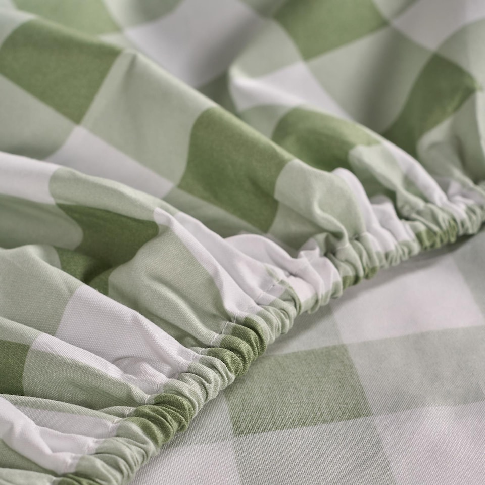 image 1 of OHS Gingham Microfibre Easy Care 25cm Deep Fitted Bed Sheet | Green | Sage | Double